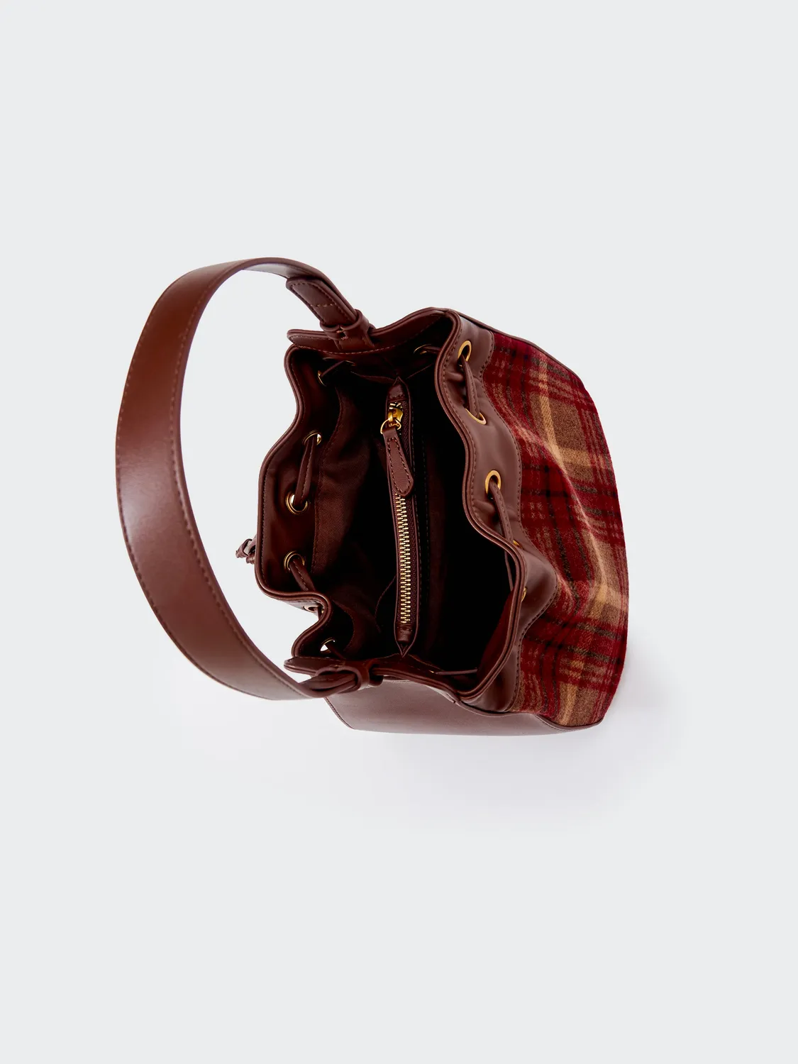 Vicolo Canter borsa secchiello check marrone 22x17x24