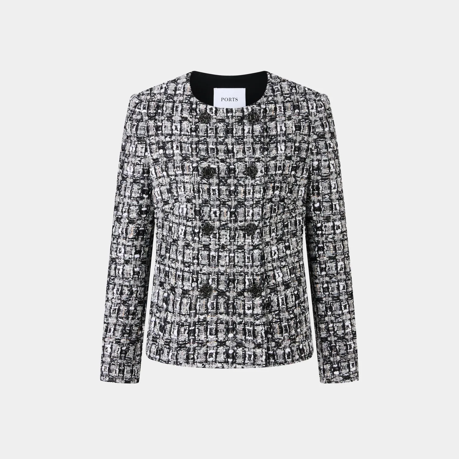 Ports FW24 giacca tweed doppiopetto black white 6