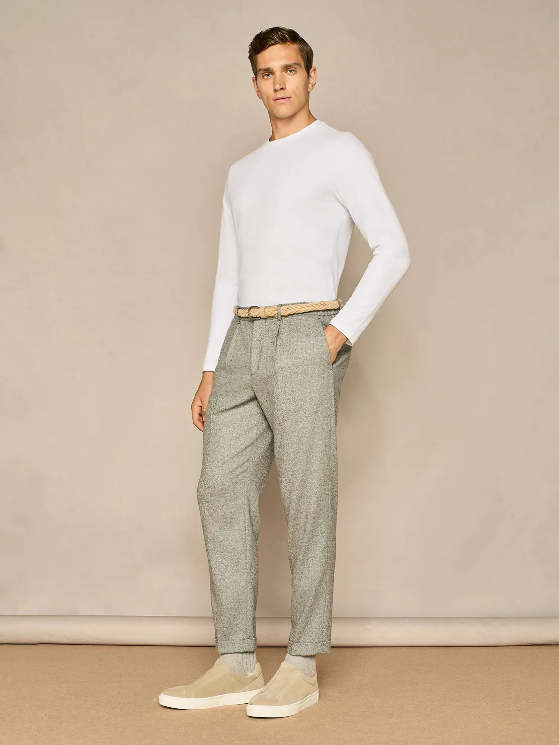 Paul Taylor pantalone wide fit coulisse lana grigio