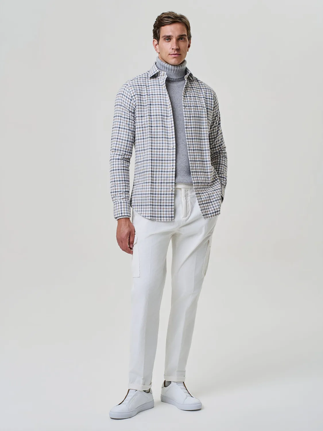 Paul Taylor Camicia Flanella a Quadri Cammello