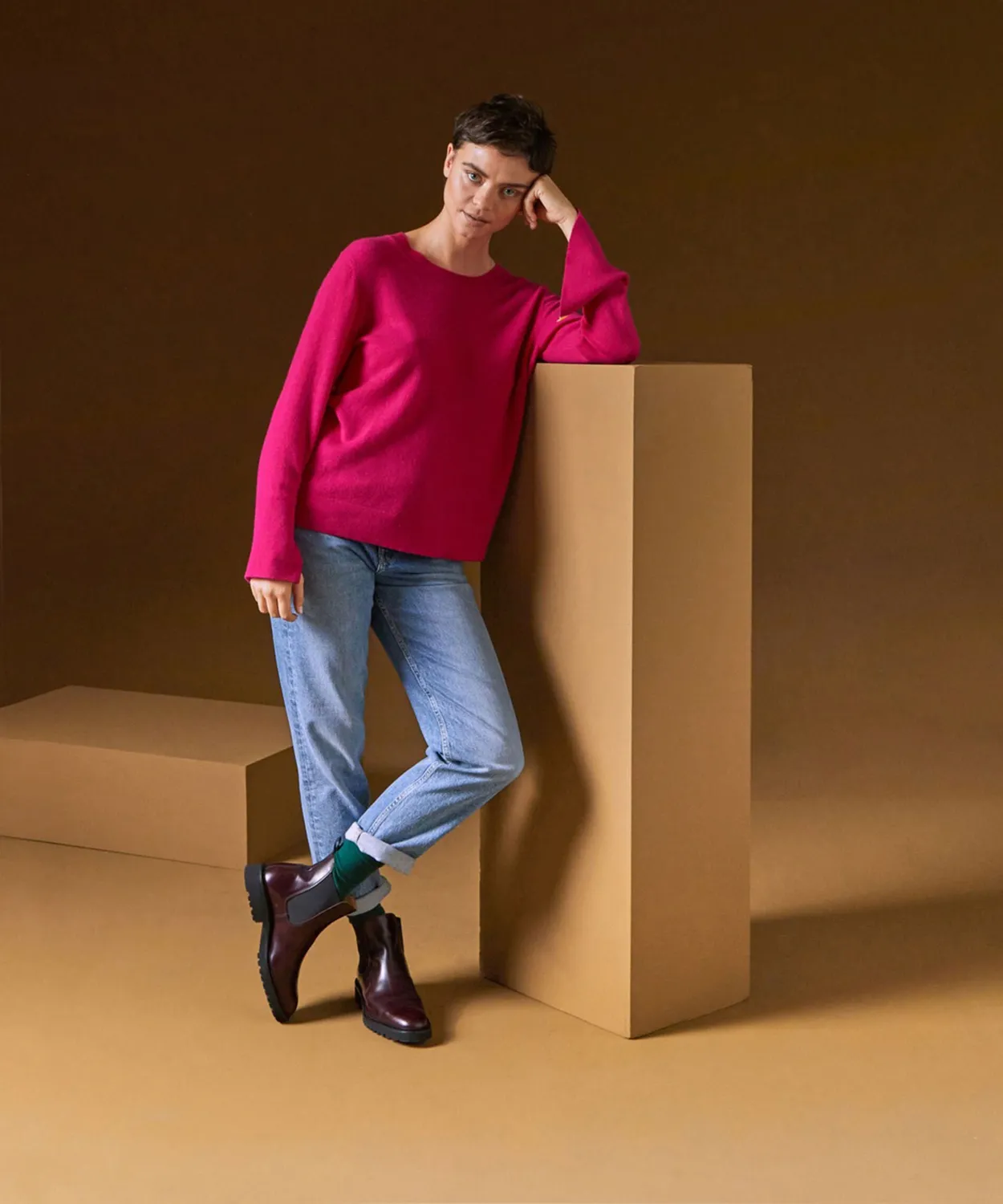Rodier Maglione Girocollo Cashmere Rosa Tonico eco