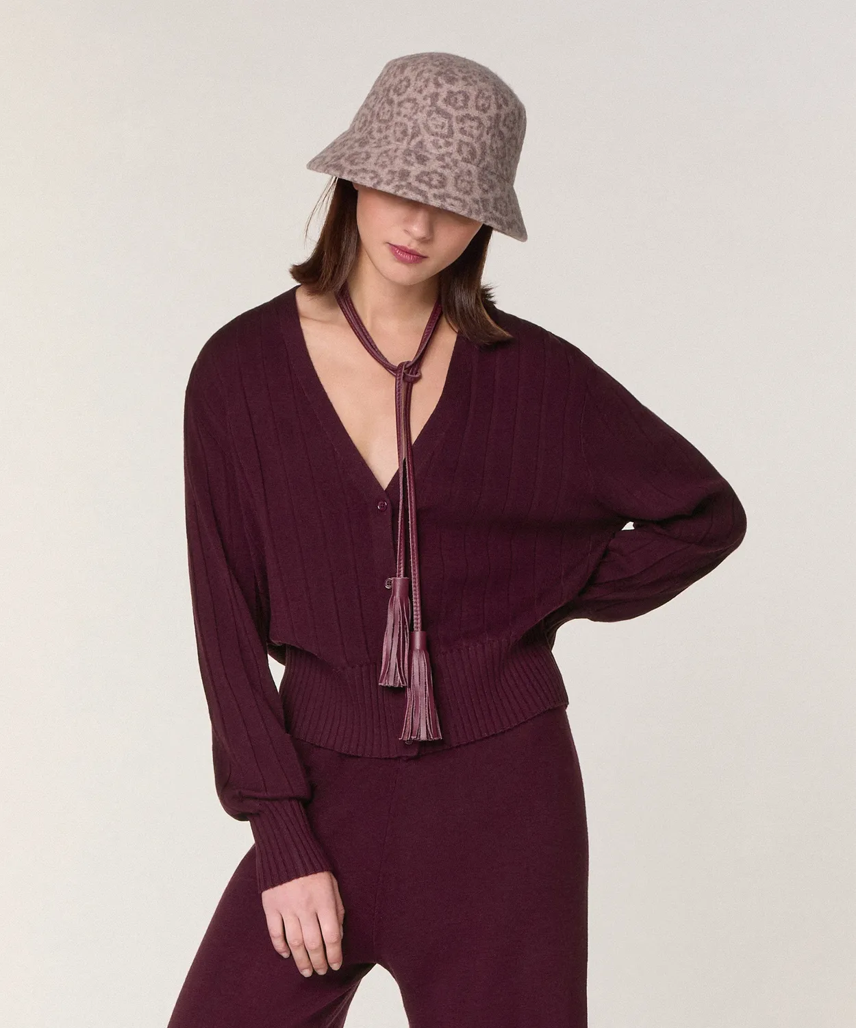 Rodier cintura in pelle rosso bordeaux 300 cm pompon