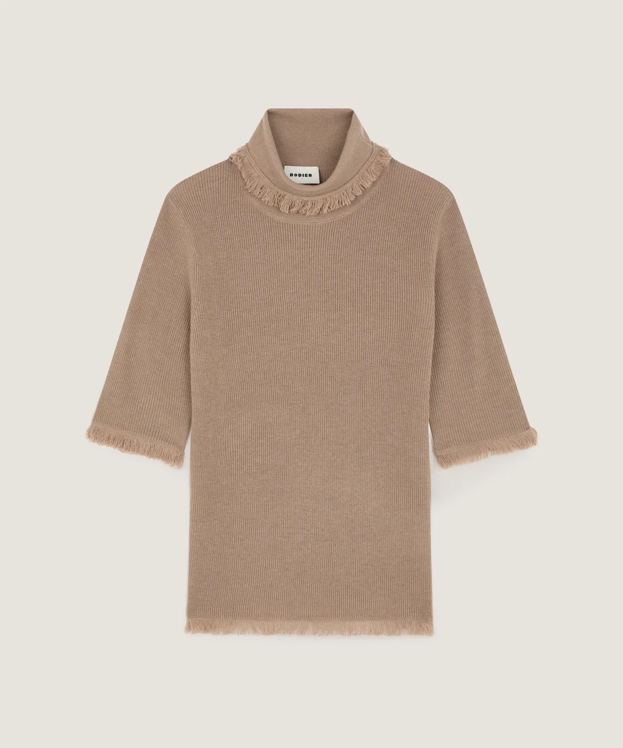 Rodier Maglione Dolcevita Maniche Corte Mocha Brown a Coste