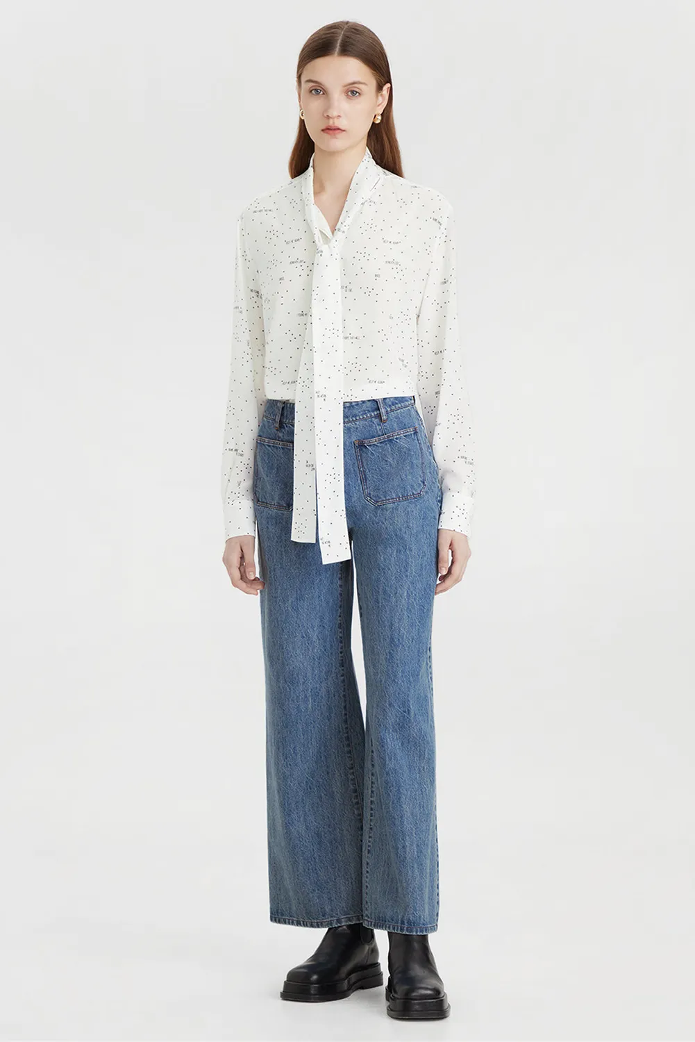 PORTS 1961 Camicia Seta Fantasia Blusa Collo Alto