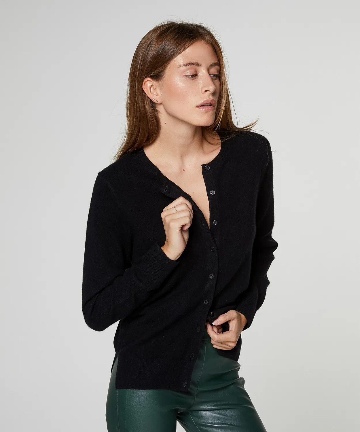 Rodier Cardigan Cashmere Nero girocollo abbottonato