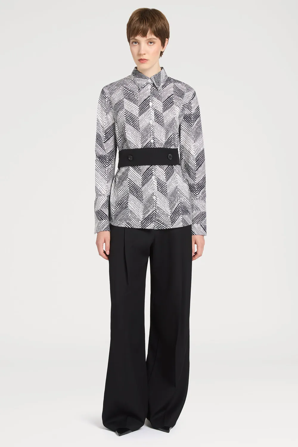 PORTS 1961 Chevron camicia bianco nero 38 con cintura