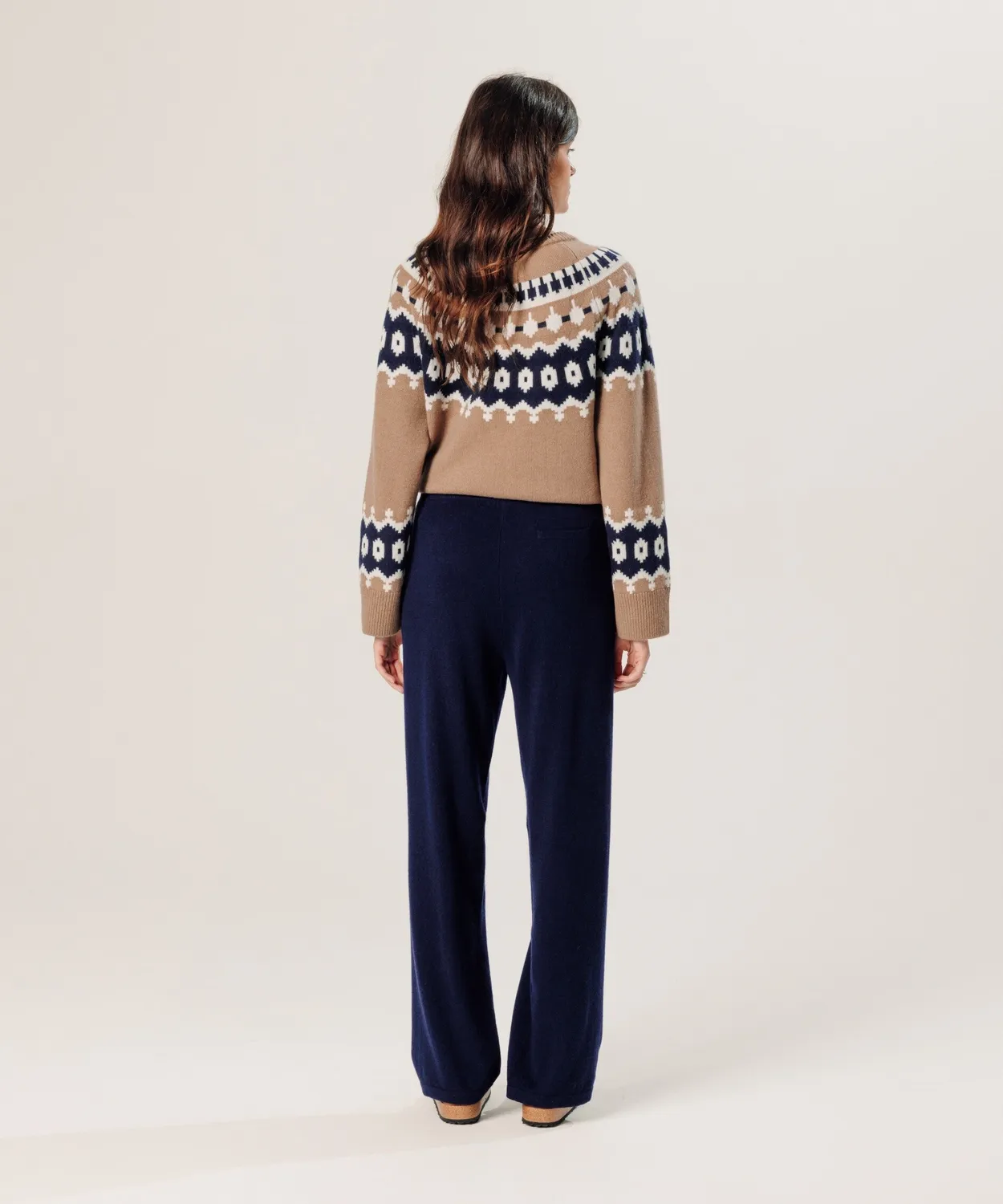 Rodier pantaloni larghi cashmere 100% blu navy