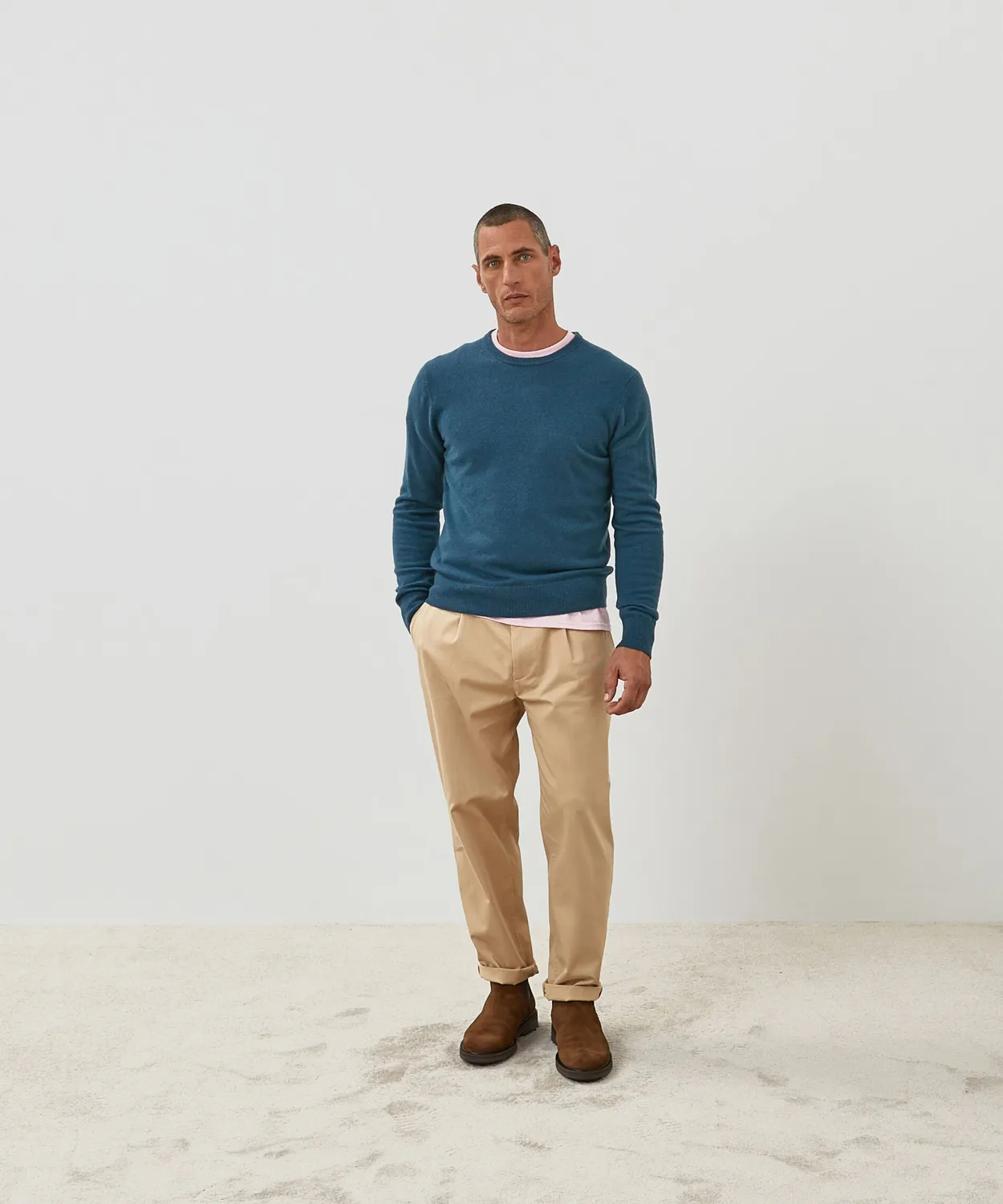 Rodier maglione girocollo uomo cashmere azzurro