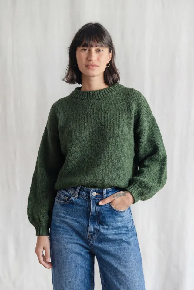 Jyoti - Fair Works Lupuna Olive maglione baby alpaca verde