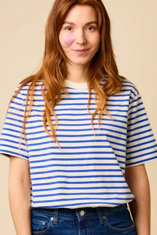 Jyoti Popeia T-shirt cotone righe blu bianco vestibilità morbida