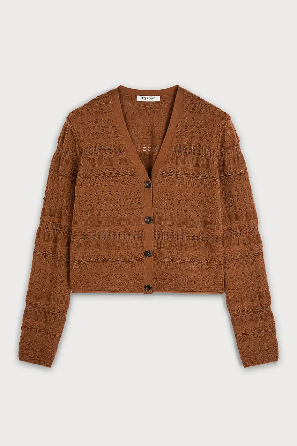 PORTS Pointelle Knit Cardigan cardigan toffee traforato