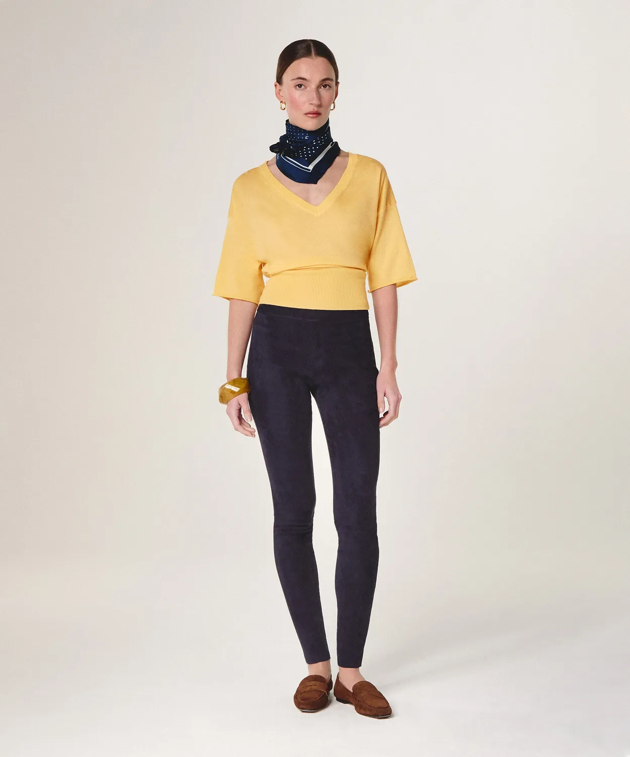 Rodier leggings agnello scamosciato blu navy