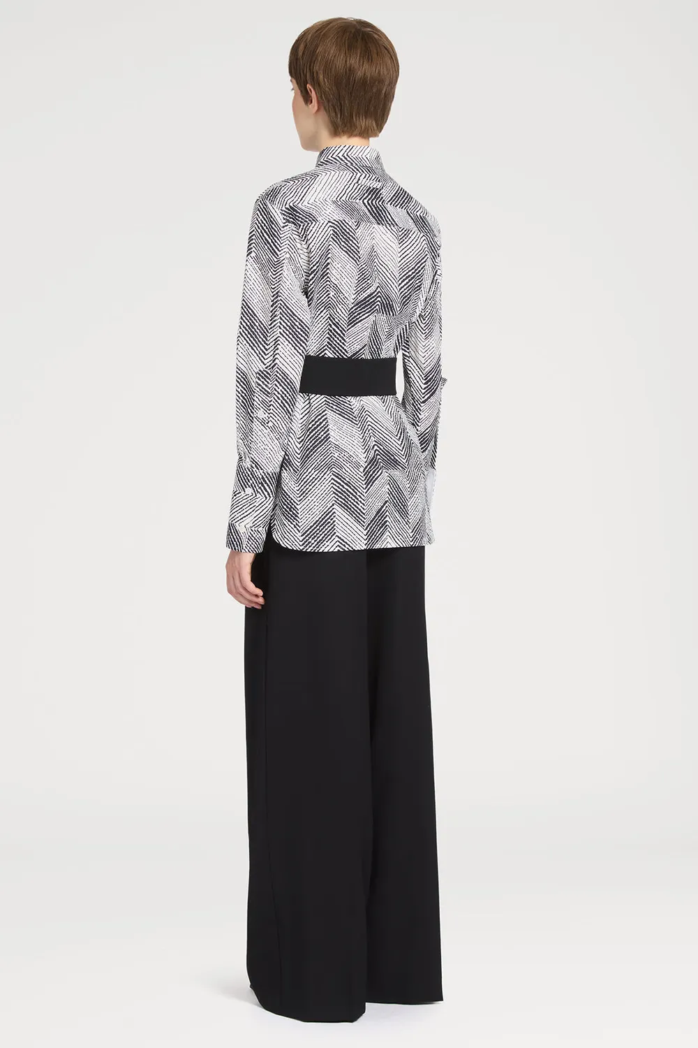 PORTS 1961 Chevron camicia bianco nero 38 con cintura