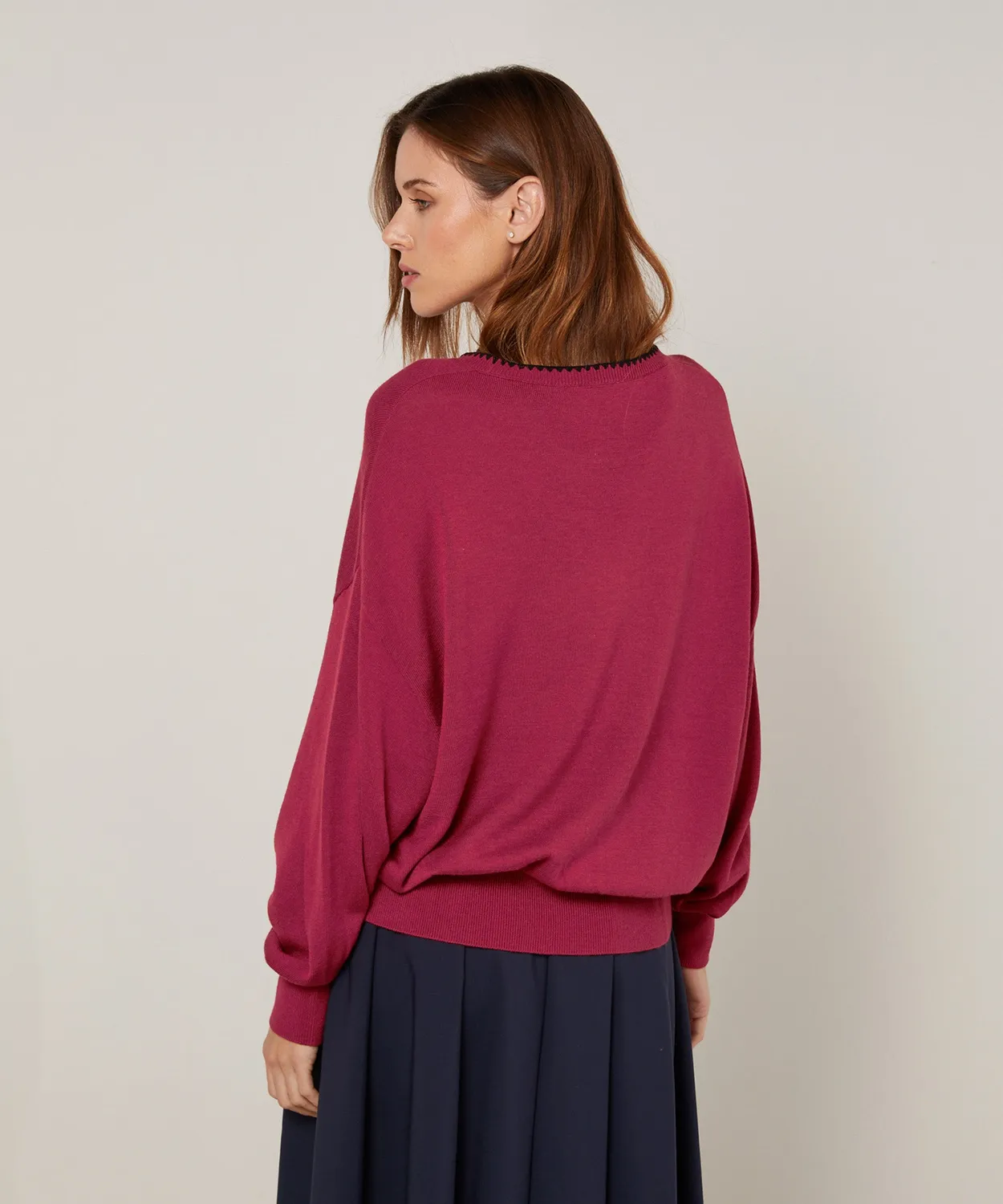 Rodier maglione girocollo maglia fine granata donna