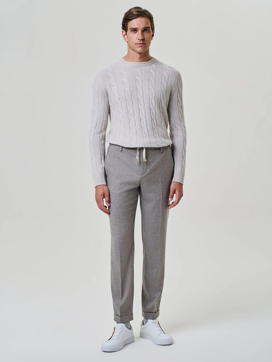 Paul Taylor Pantalone Flanella Misto Lana Beige con Risvolto