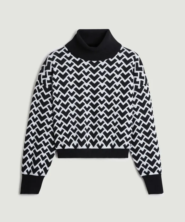 Rodier maglione corto jacquard collo alto nero