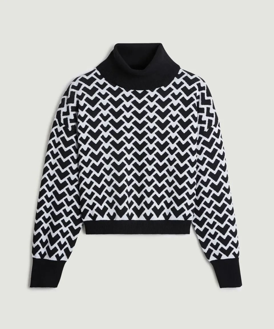 Rodier maglione corto jacquard collo alto nero