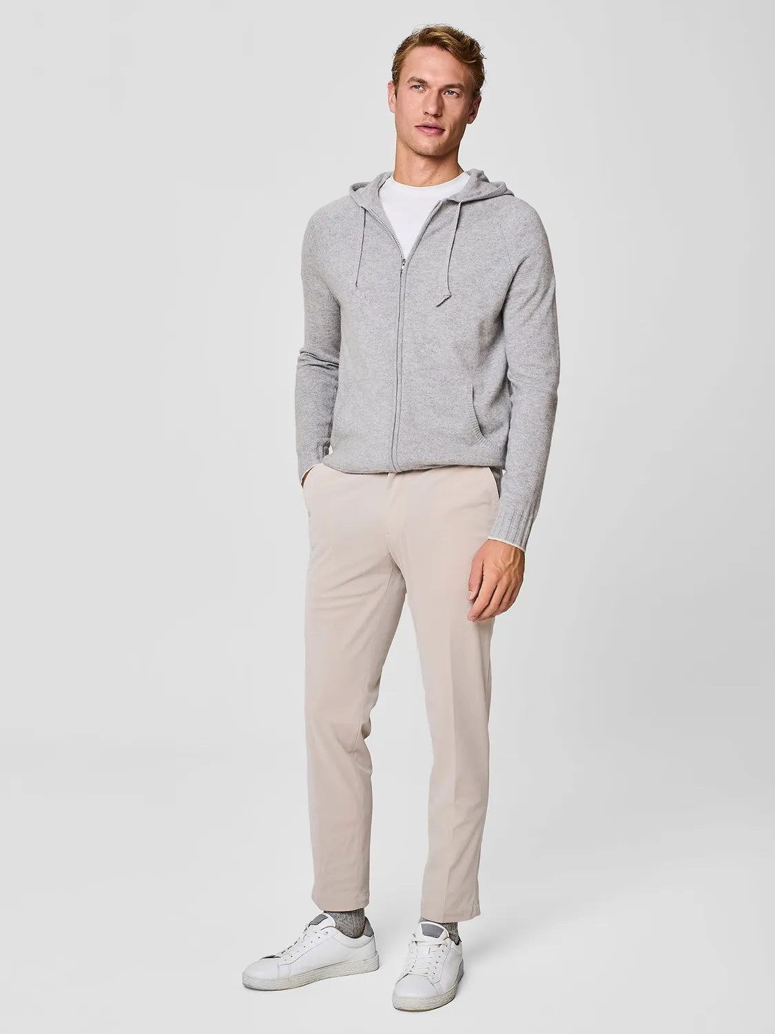 Paul Taylor Cappuccio Cashmere Felpa Grigio Chiaro Melange