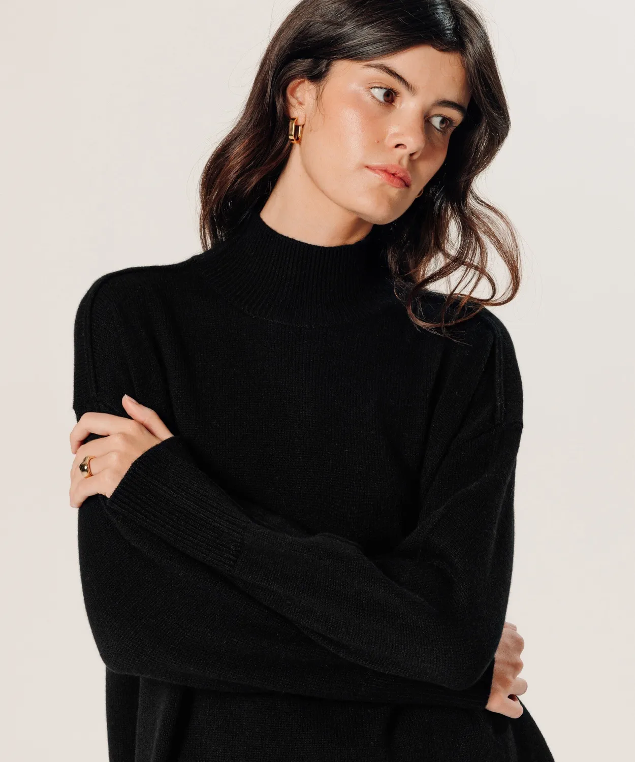 Rodier Maglione cashmere oversize nero collo alto