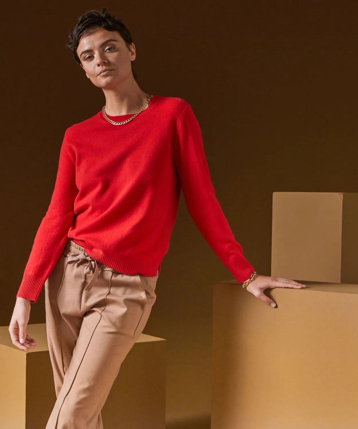 Rodier maglia girocollo cashmere 2 fili arancio corallo