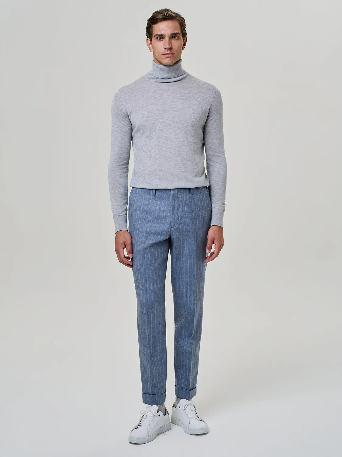 Paul Taylor pantalone flanella gessata dusty blue
