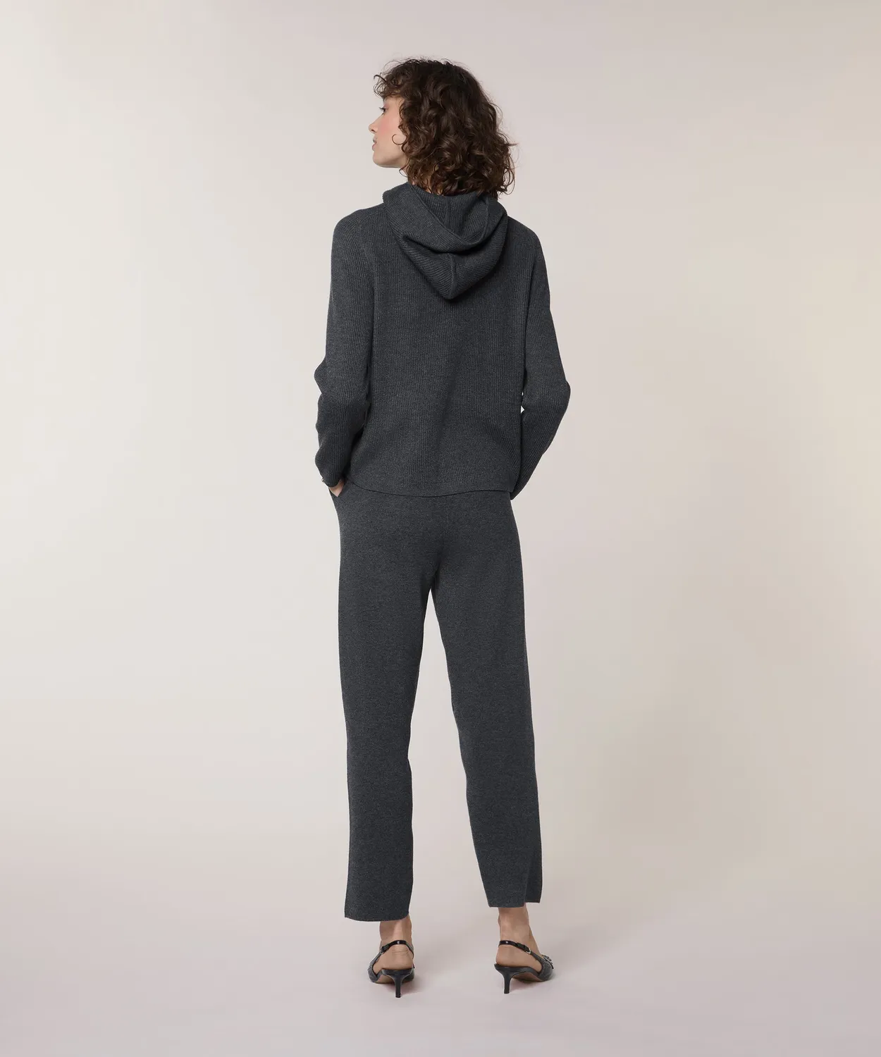 Rodier maglione cappuccio coste grigio scuro con zip