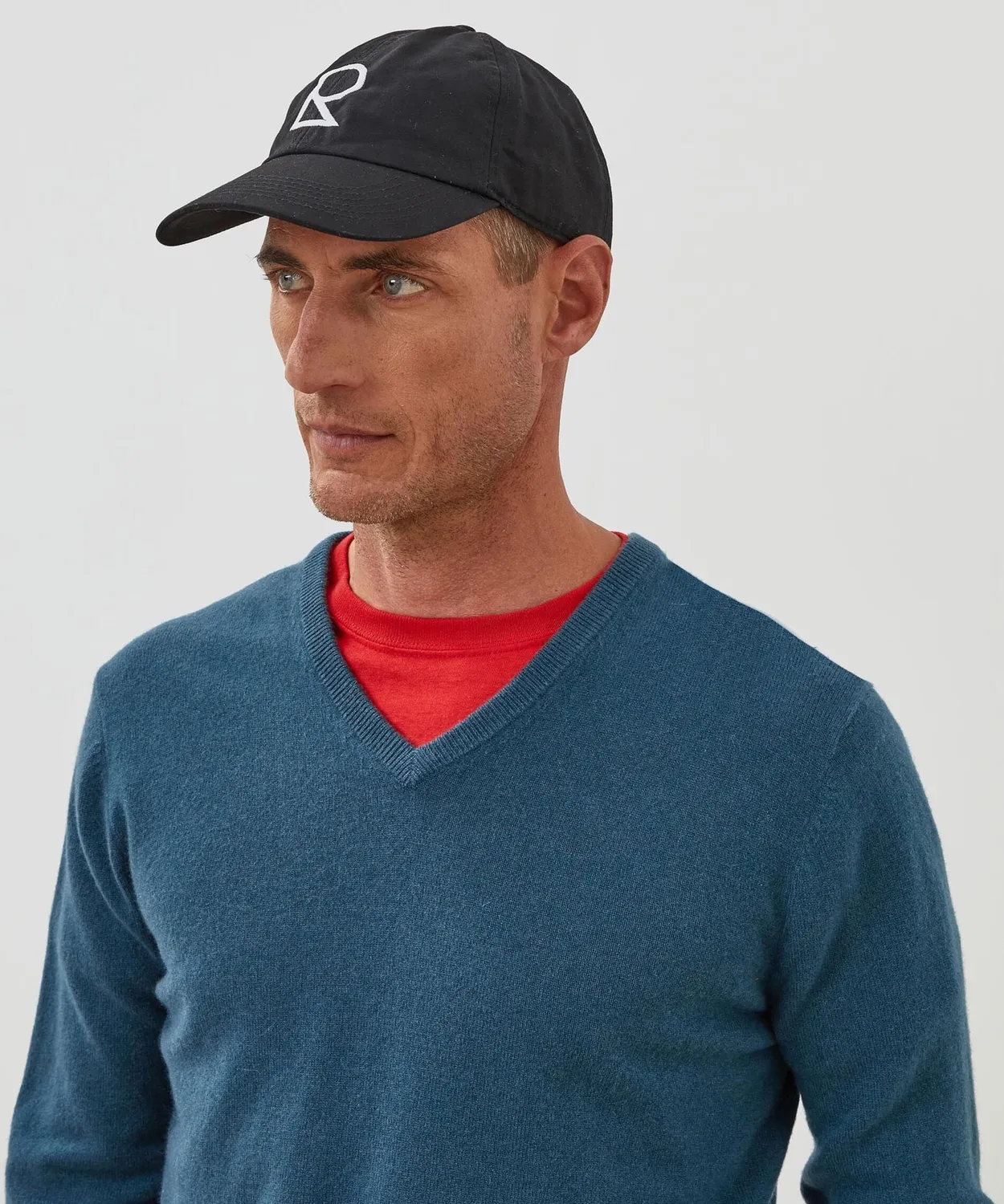 Rodier maglione scollo a V cashmere blu 100% uomo