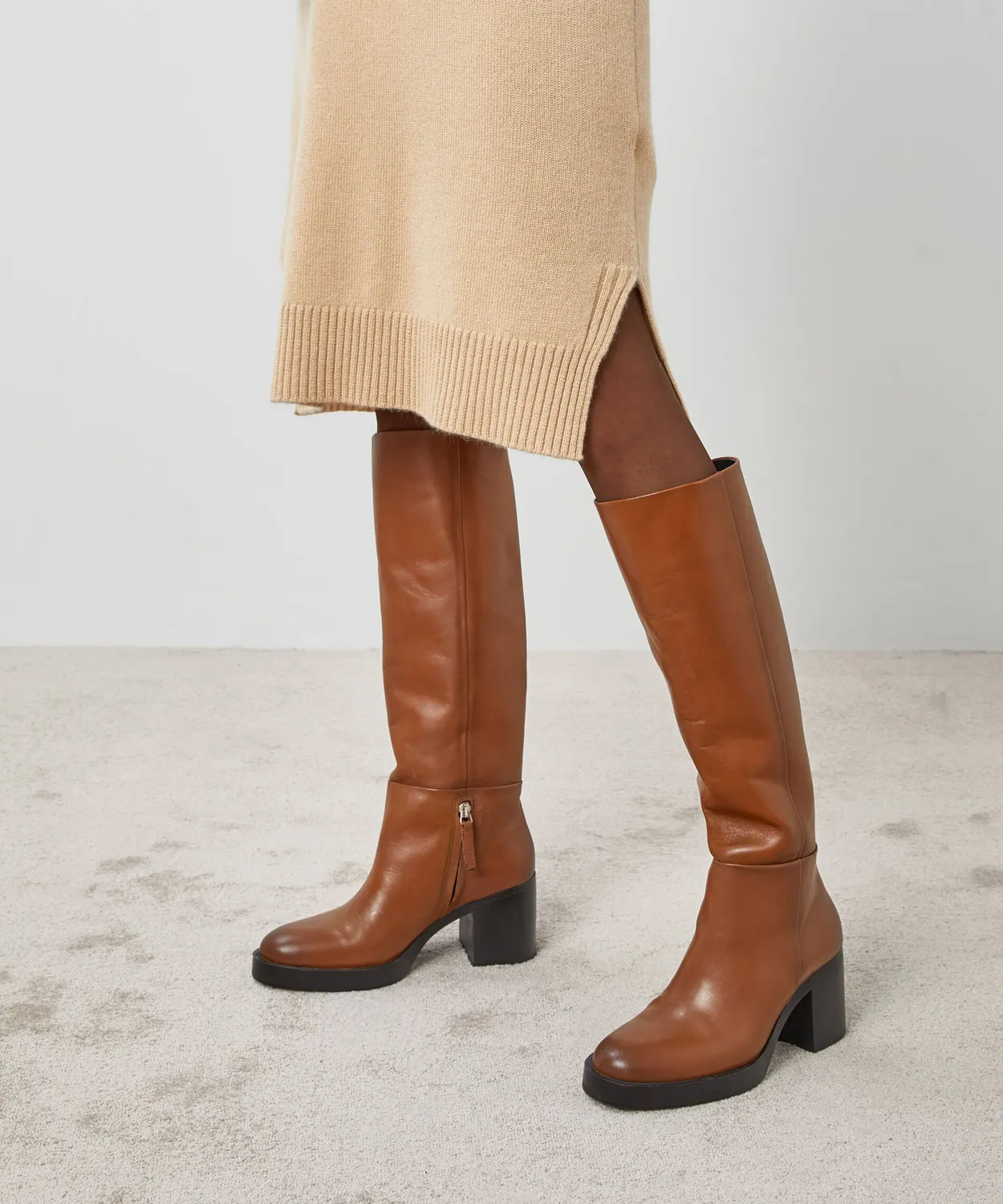 Rodier abito midi cashmere beige marl scollo a V