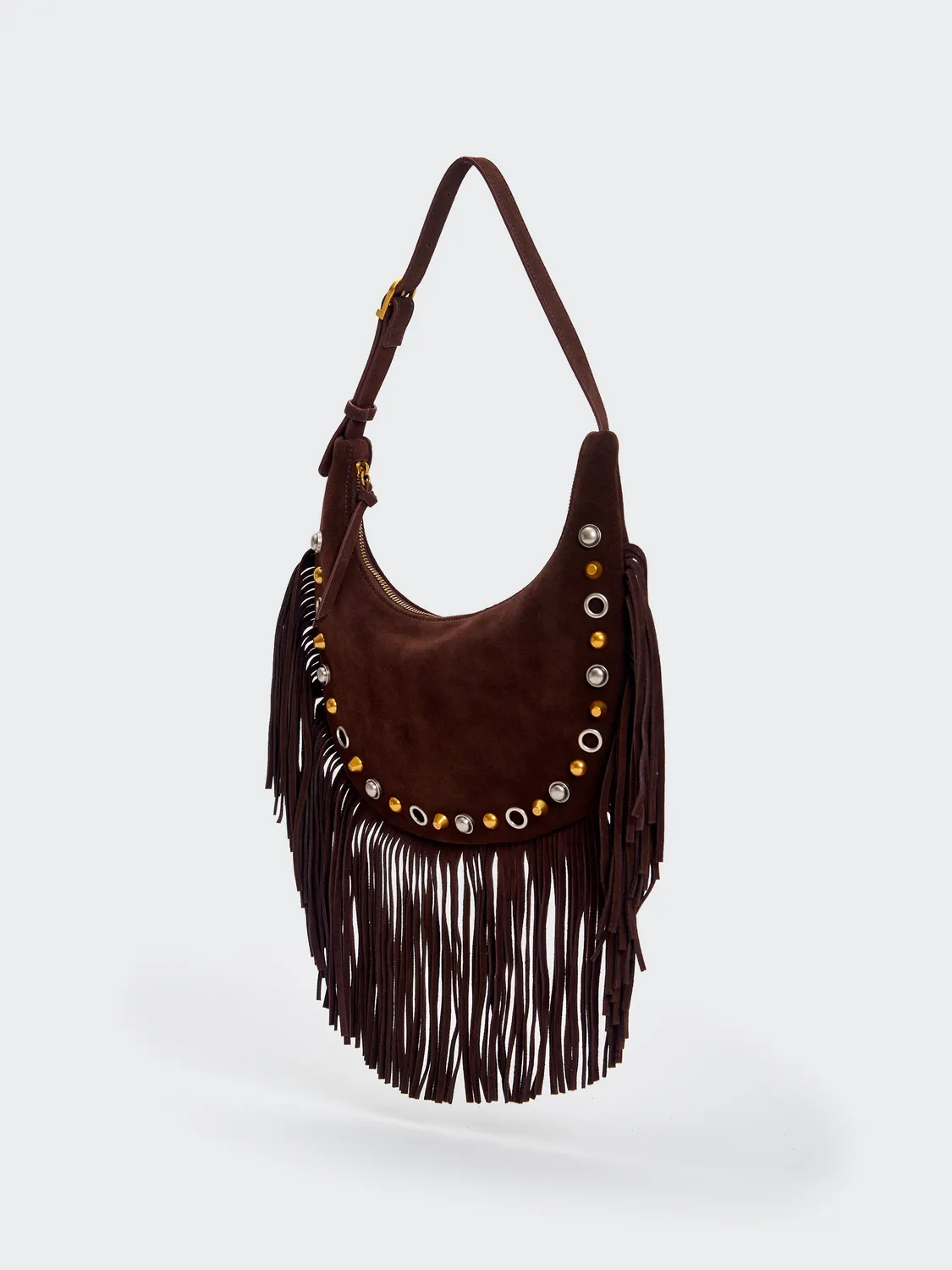 Vicolo Calida Hobo borsa a spalla moka in pelle con frange