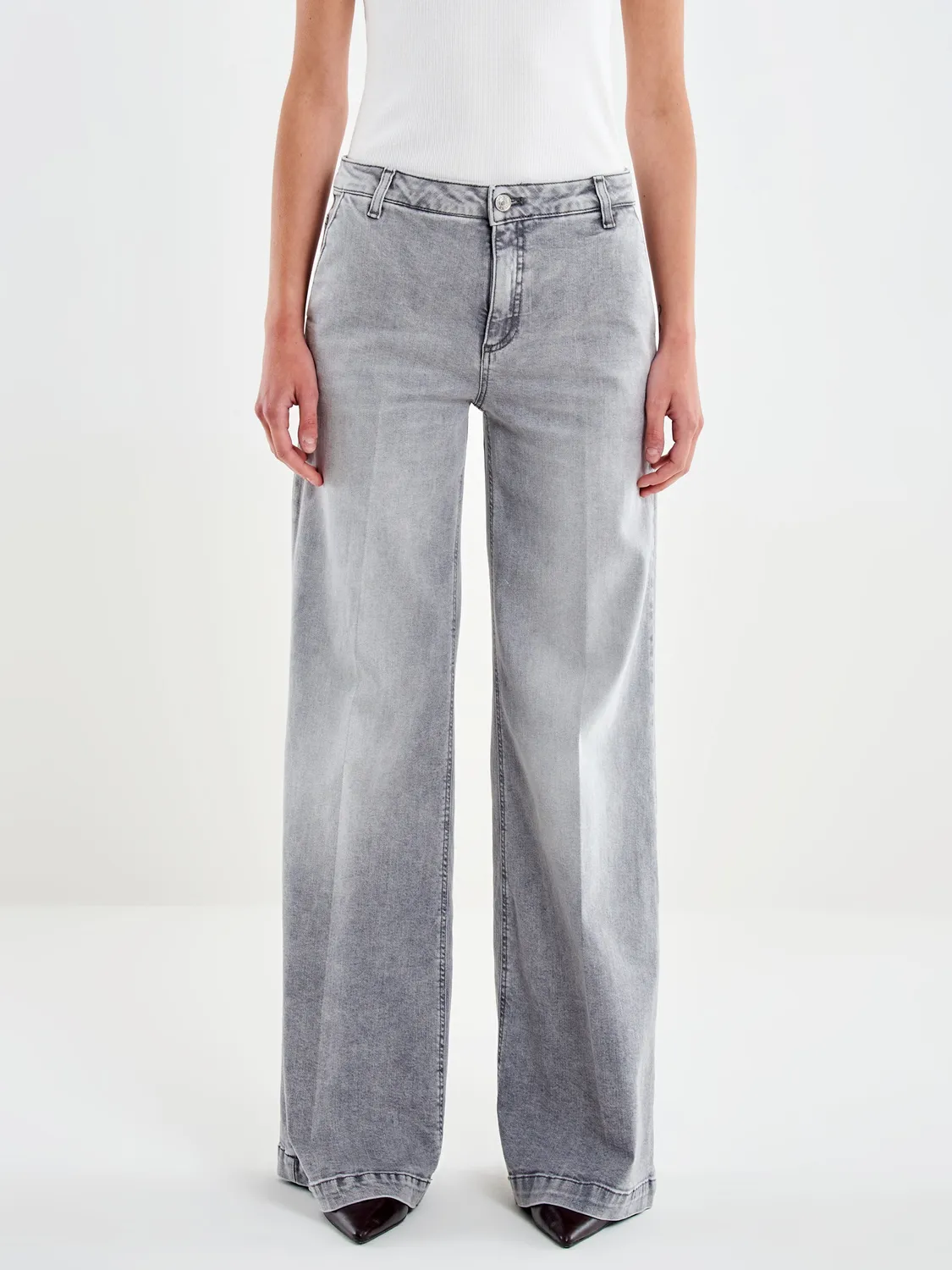 VICOLO Jeans Elena Grigio Wide Leg Vita Media