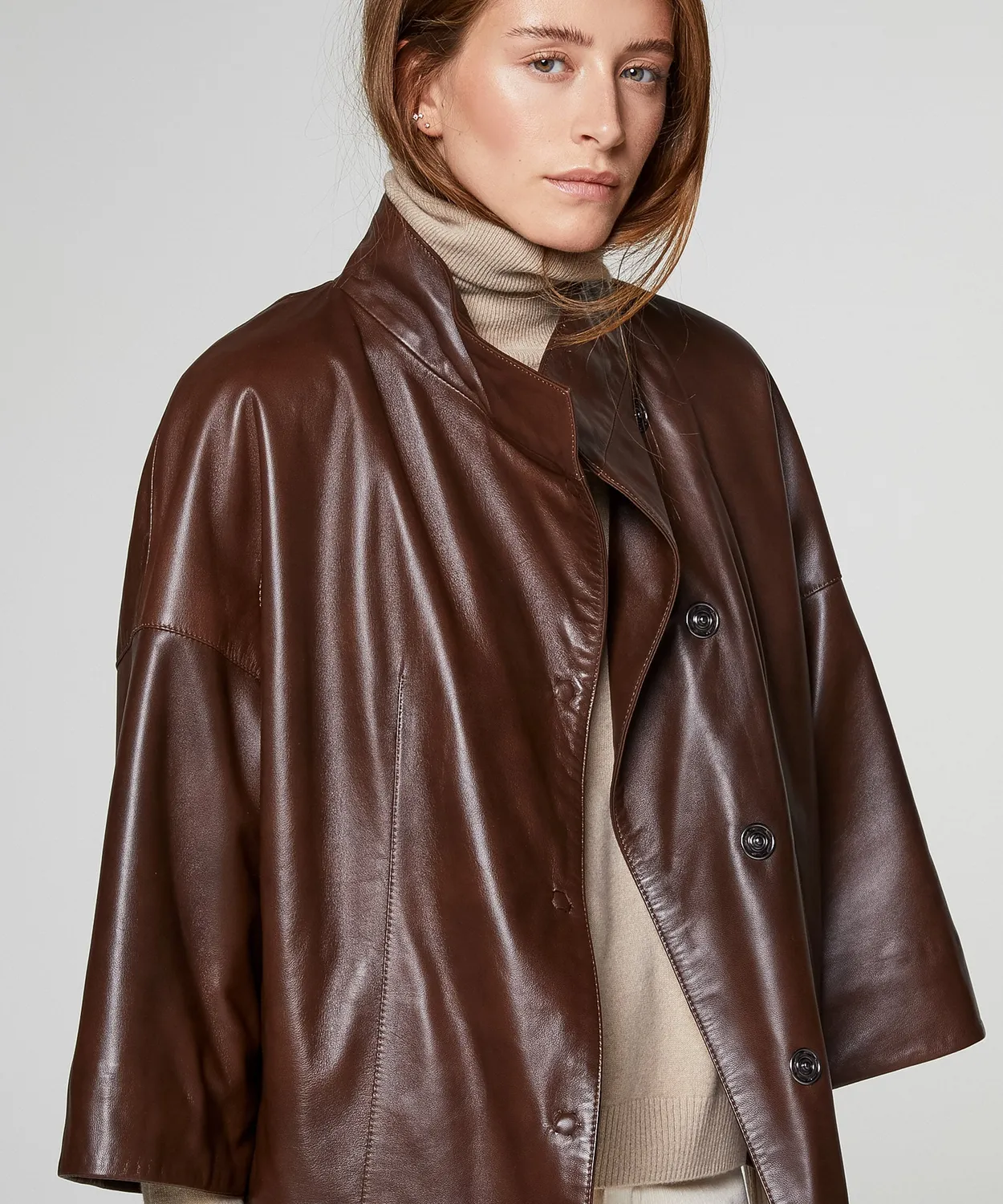Rodier Giacca bomber pelle agnello marrone oversize