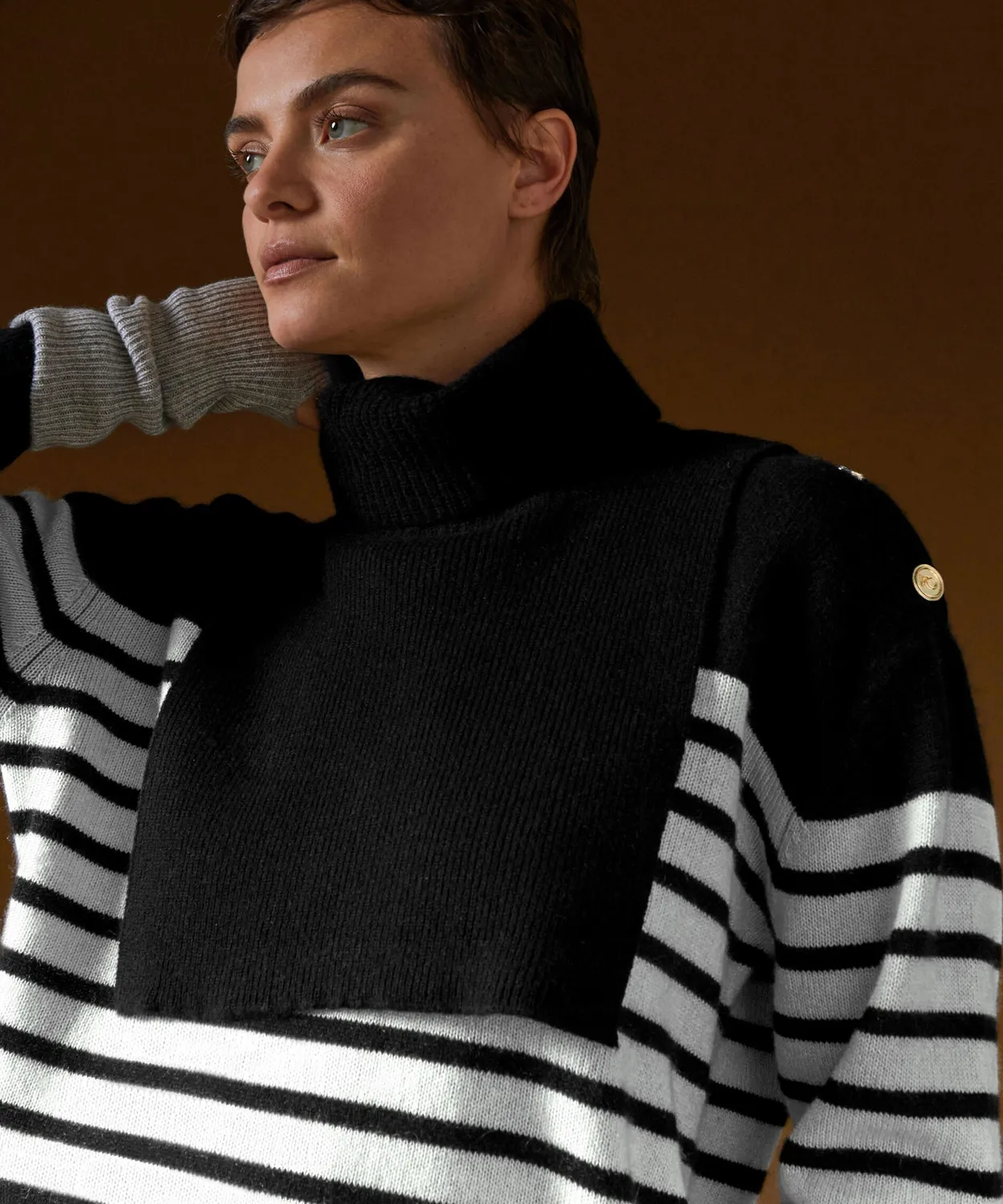 Rodier Maglione Marinaio Cashmere Nero a Righe