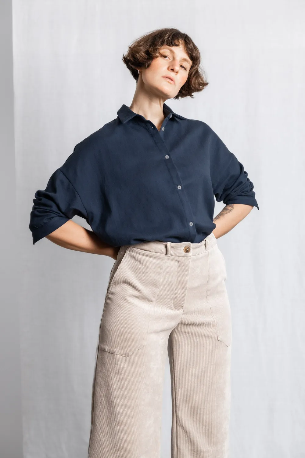 Jyoti Mayank camicia donna flanella grigio-azzurro