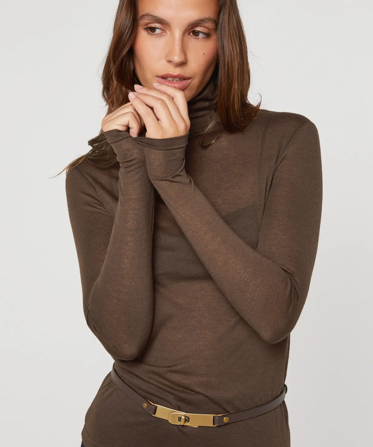Rodier t-shirt collo alto marrone donna