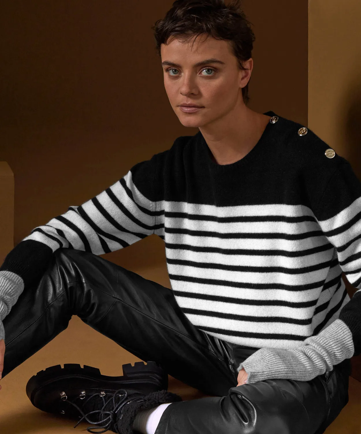 Rodier Maglione Marinaio Cashmere Nero a Righe