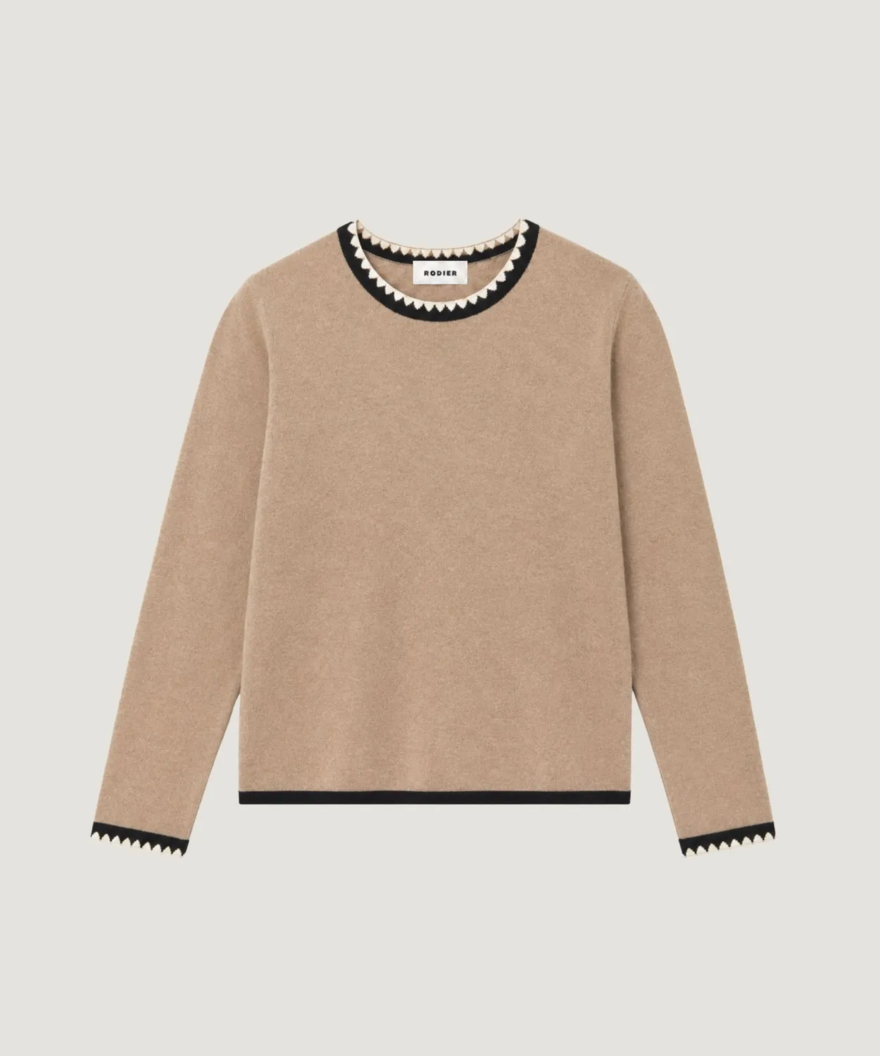 Rodier pull girocollo beige maglia fine motivo zigzag