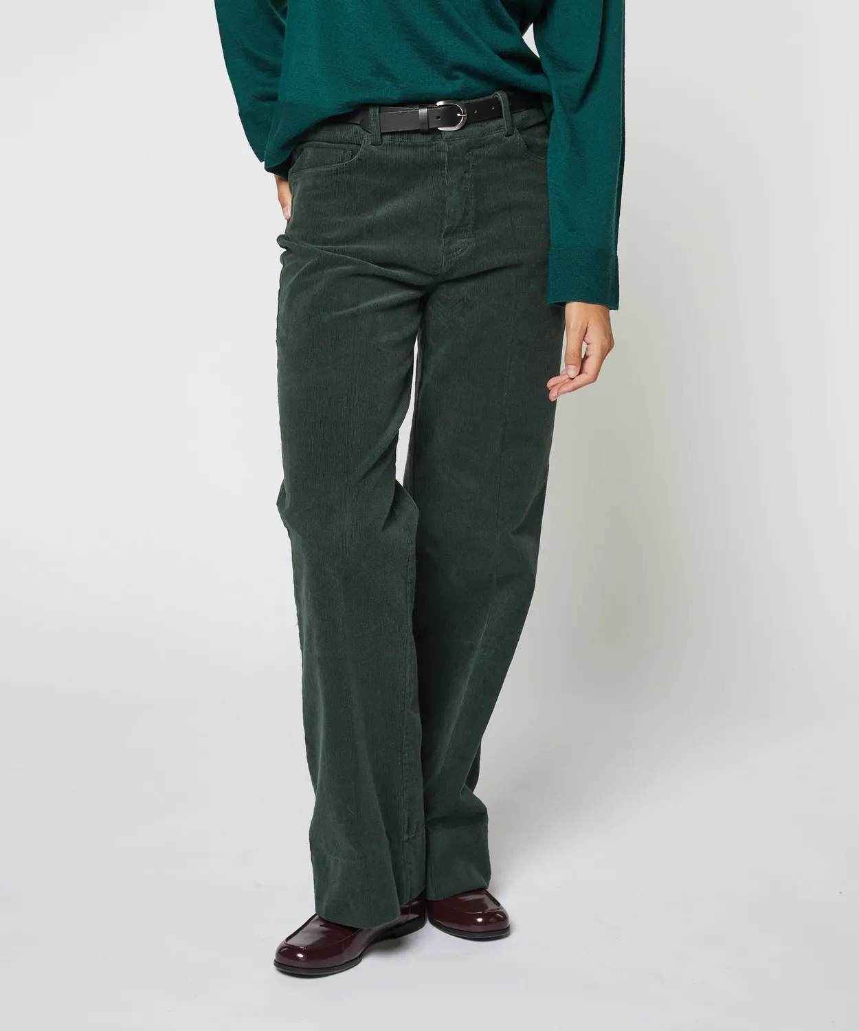Rodier Pantaloni larghi velluto verde abete vita alta
