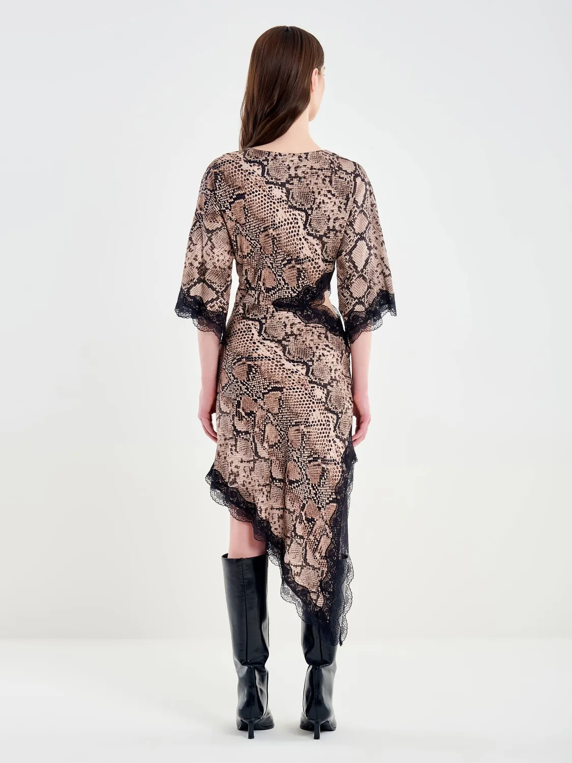 Vicolo Abito con Inserti in Pizzo abito pitonato beige