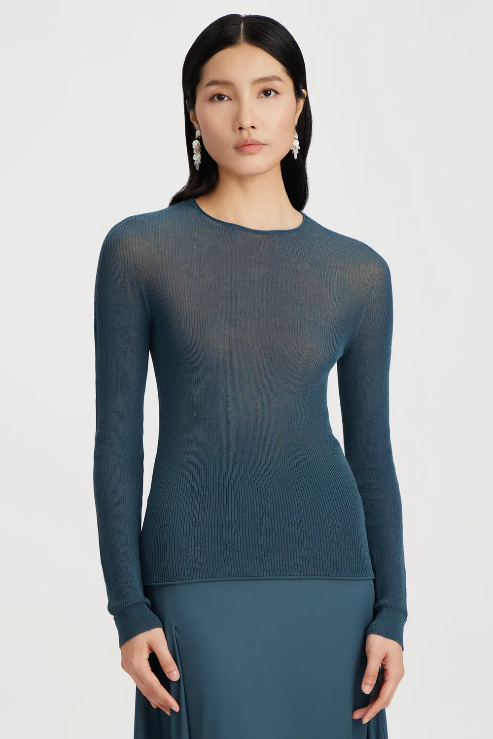 PORTS 1961 Ribbed Knit Top maglia blu orione costina