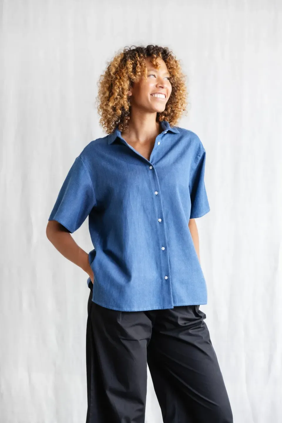 Jyoti Fair Works Nehani camicia denim cotone manica corta