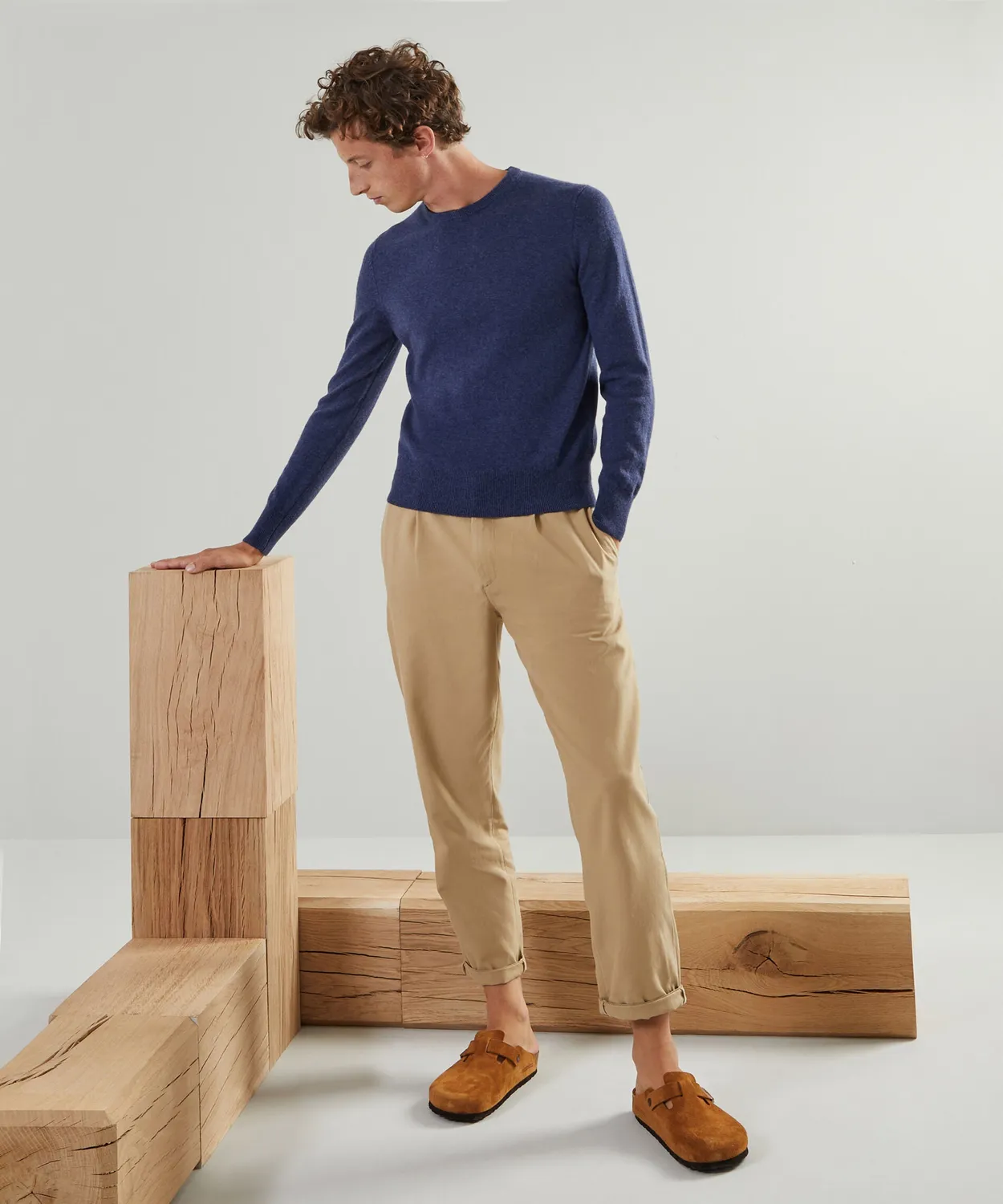 Rodier Maglione Girocollo Uomo Cashmere Blu Denim