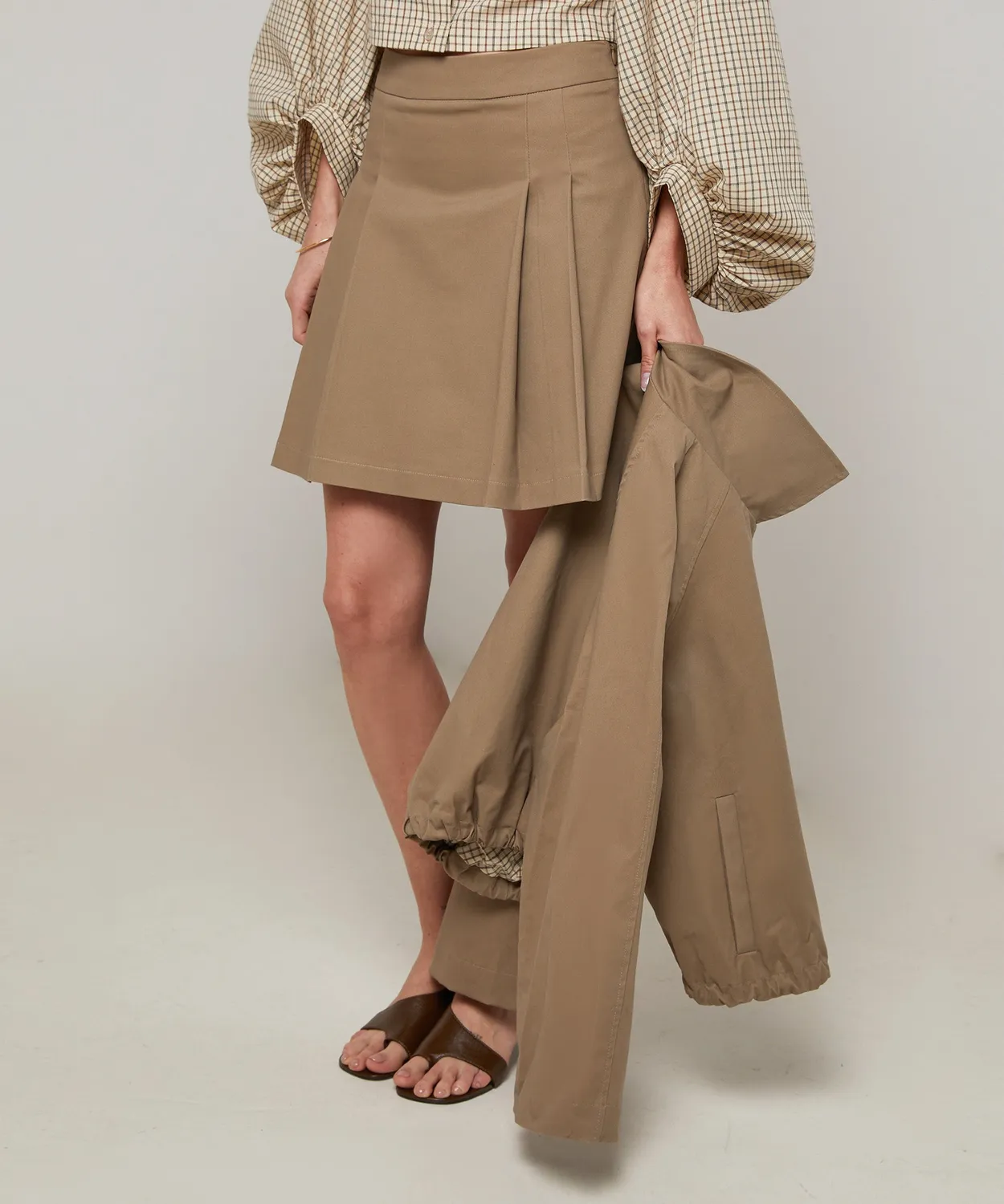 Rodier Minigonna cotone a pieghe beige scuro