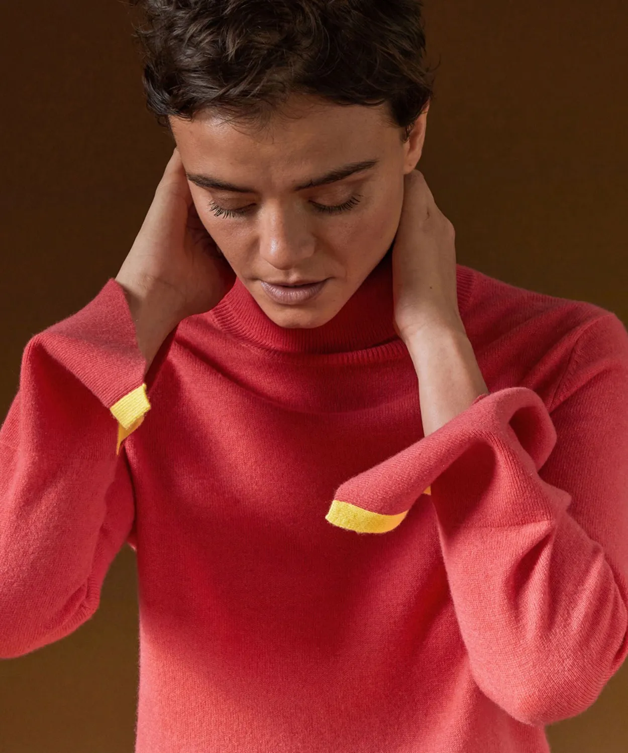 Rodier maglione cashmere dolcevita arancione corallo