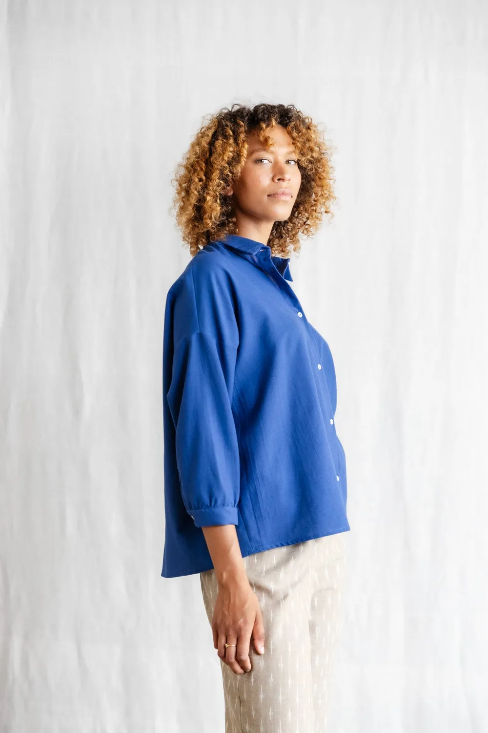 Jyoti Mayank Cobalt Blue blusa cotone bio