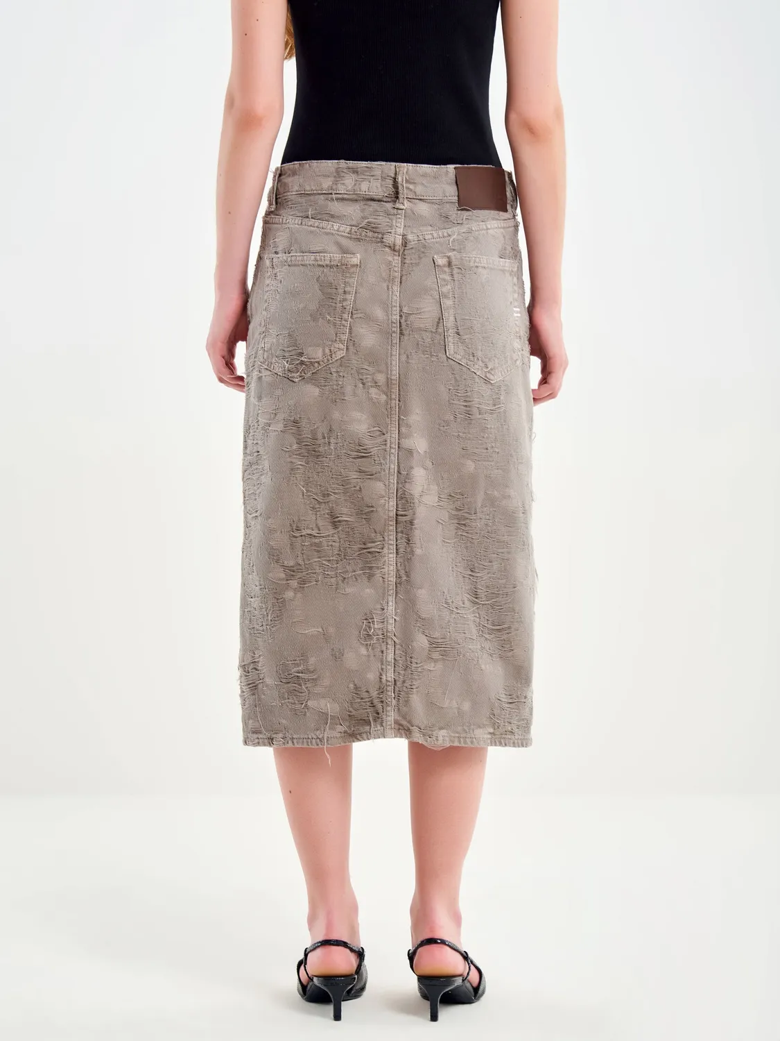 Vicolo Gonna midi denim grigio sfilacciato taglia S