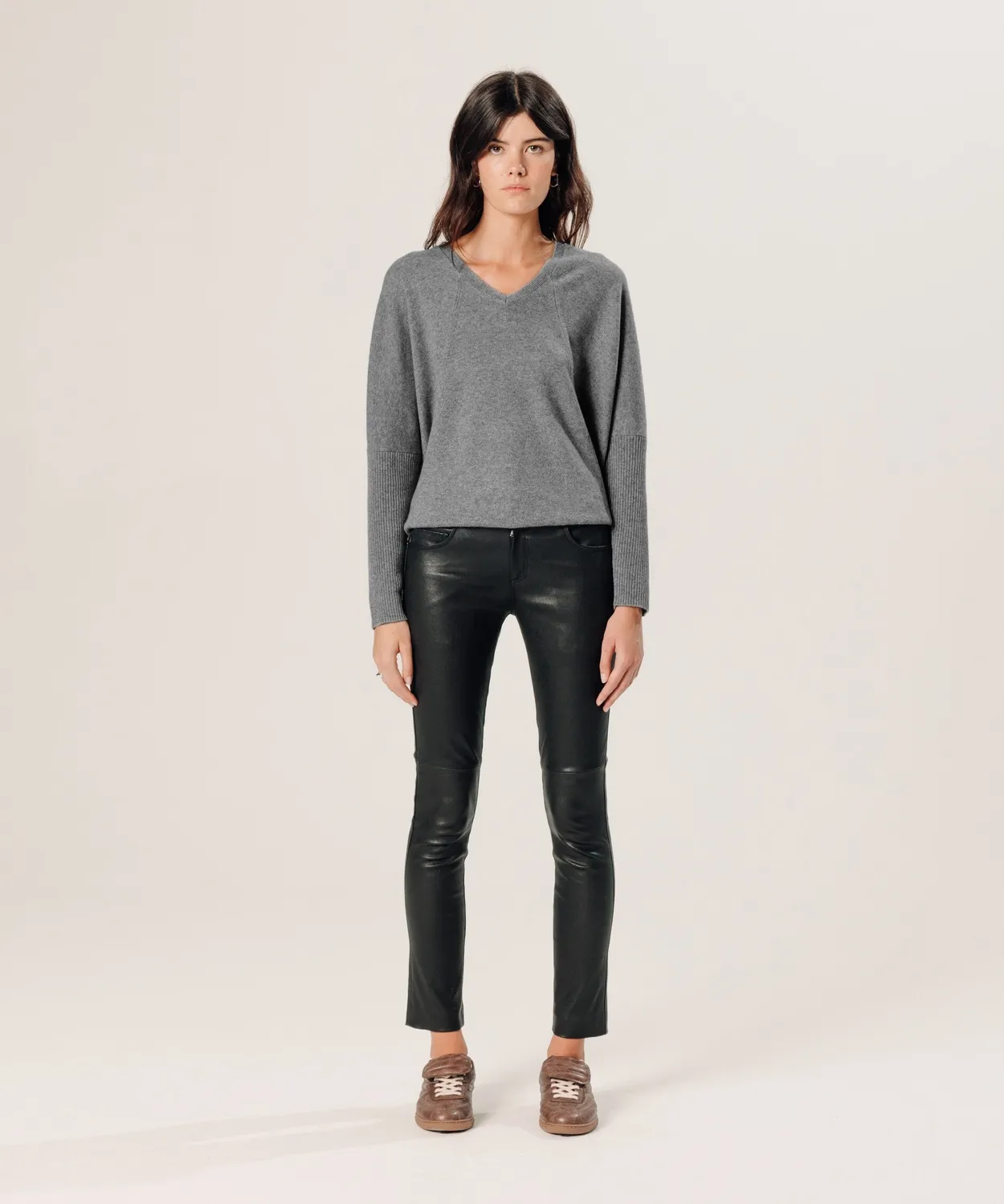Rodier maglione oversize scollo a V cashmere grigio perla