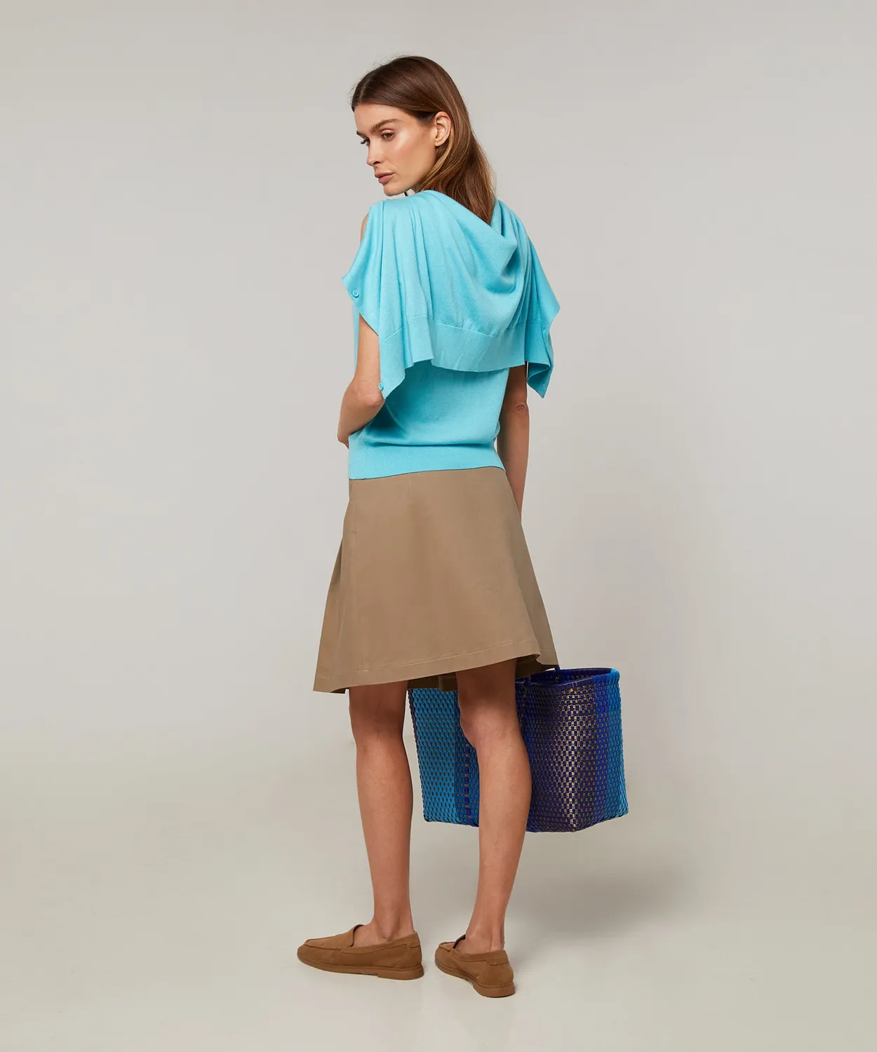 Rodier twin set seta blu turchese girocollo