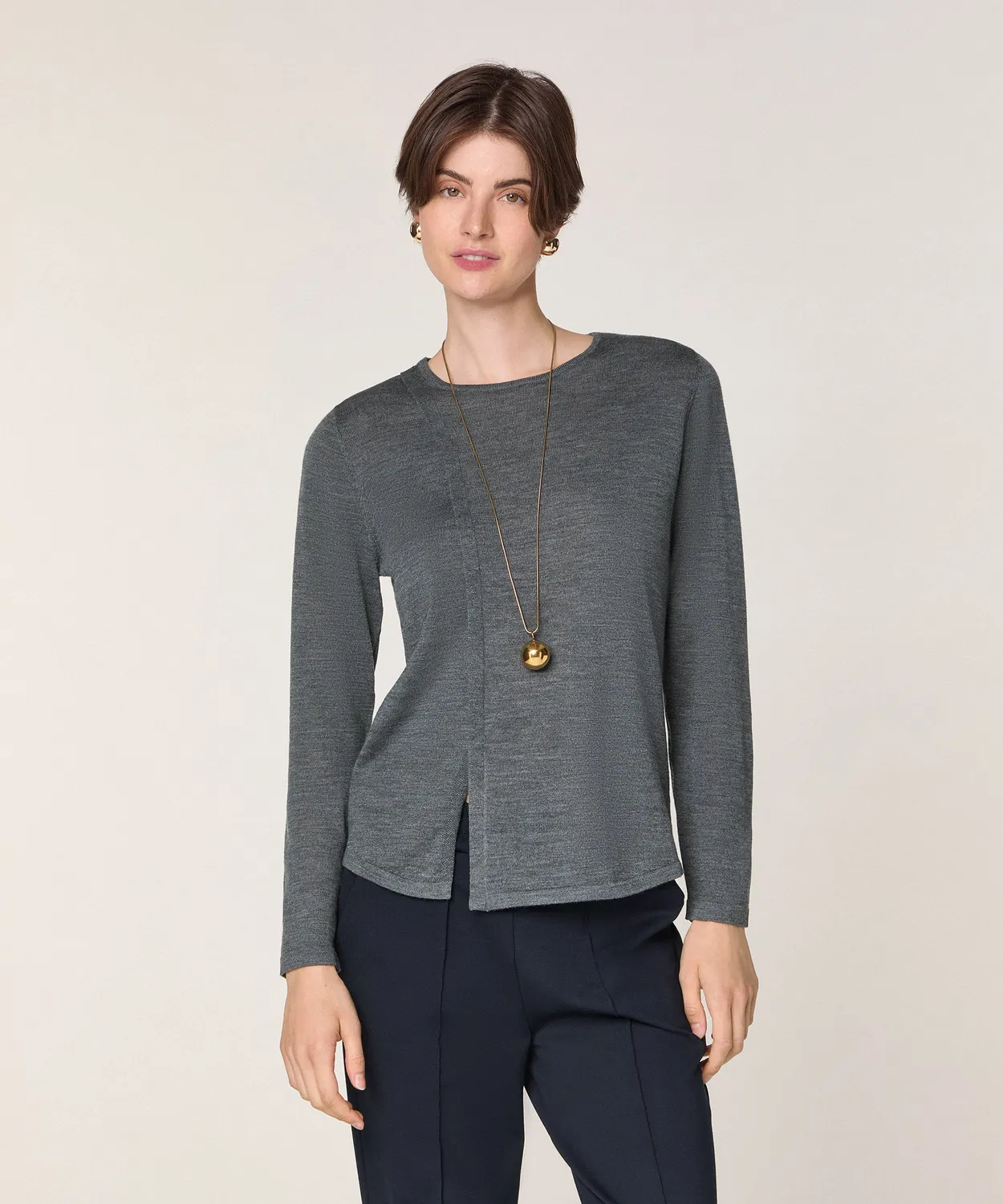 Rodier maglione girocollo merino grigio piombo maglia fine