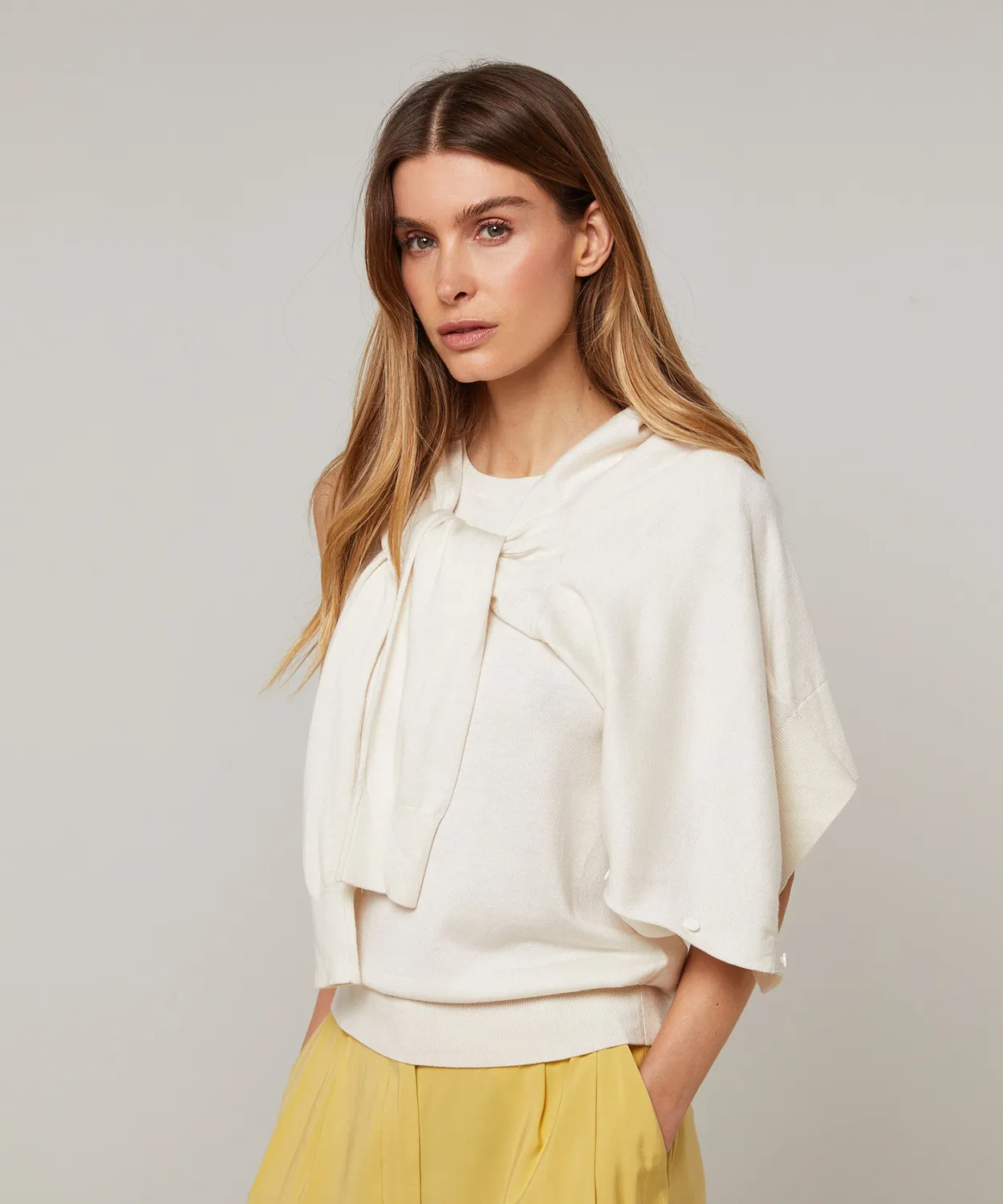 Rodier Twin Set Girocollo Seta Bianco Ecru Top+Cardigan