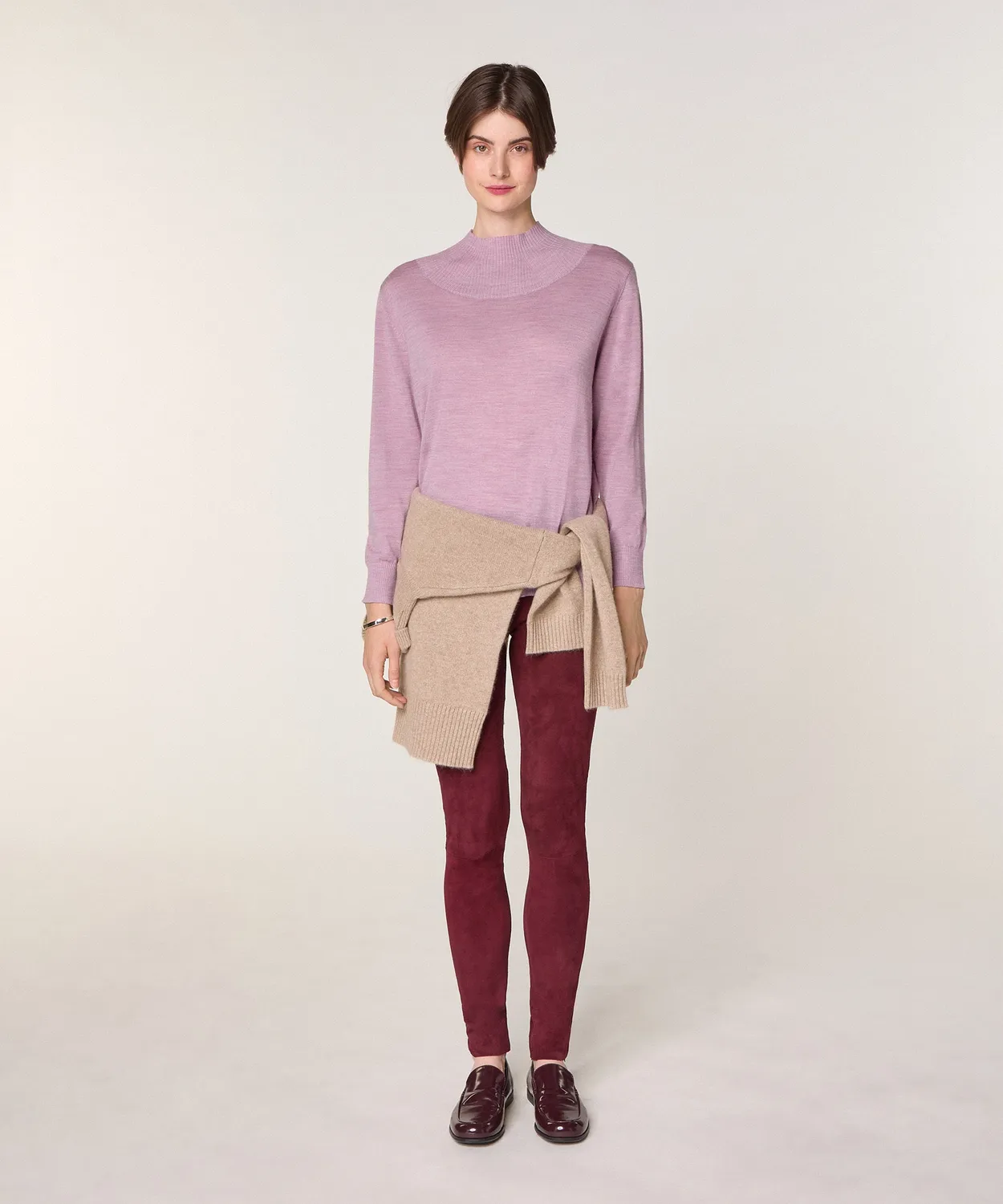 Rodier maglione collo alto lana merino rosa confetto maglia fine